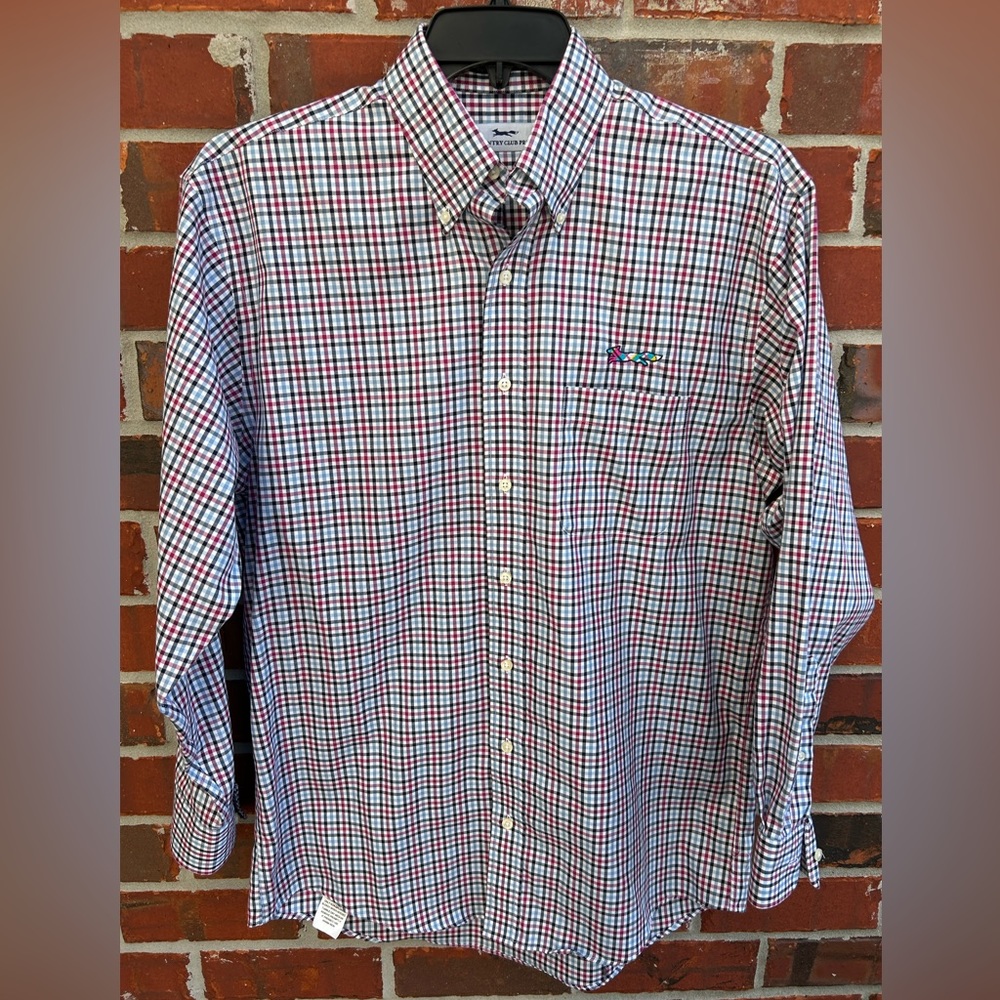 Country Club Prep Men’s Long Sleeve Button Down Medium Multicolored Plaid Shirt
